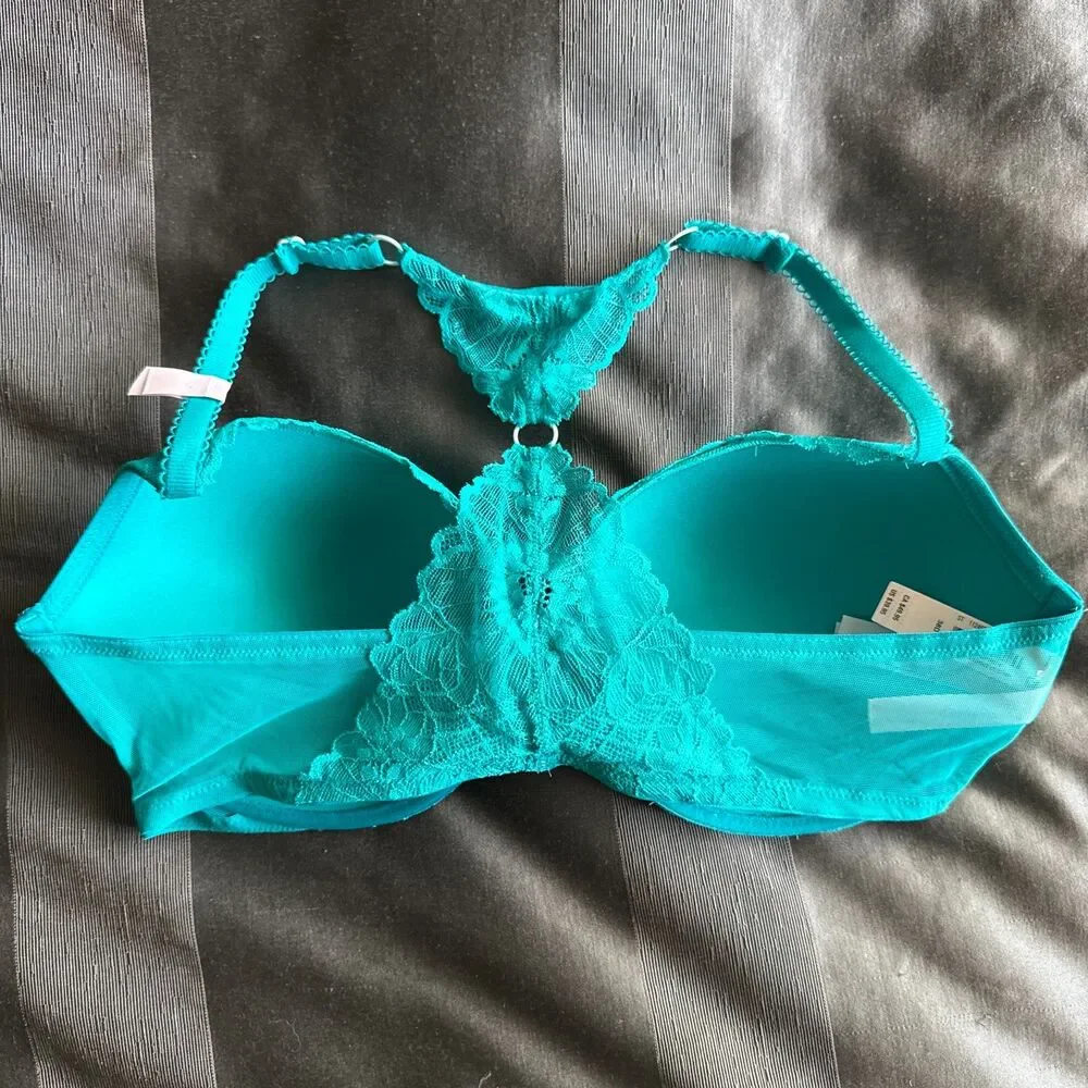 VICTORIA'S SECRET New With Tags Teal Lace Keyhole Racerback Push Up Bra Size 38D